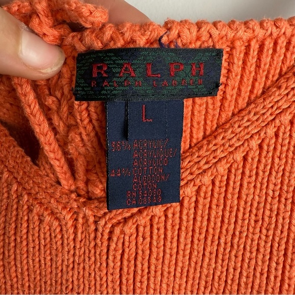 Vintage Ralph Lauren Crochet Knit Tank Top 90's Y2K Orange Casual Size Large - Picture 8 of 8